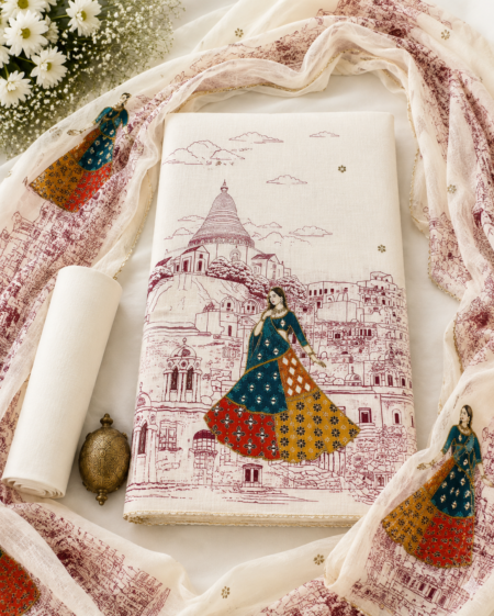 Unstitched Handwork Suit Set – Traditional Art Inspired